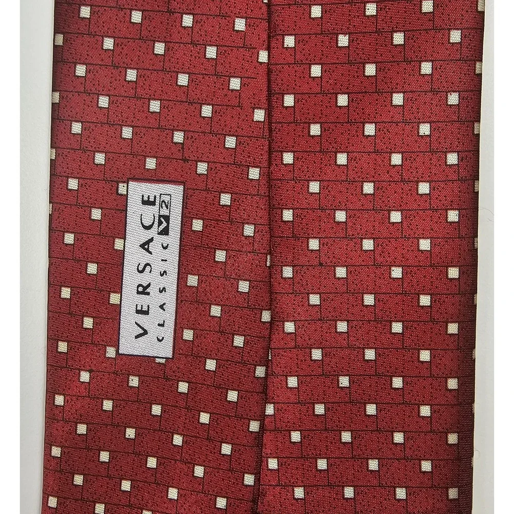 Versace Burgundy Red Geometric Silk Tie with White Dots